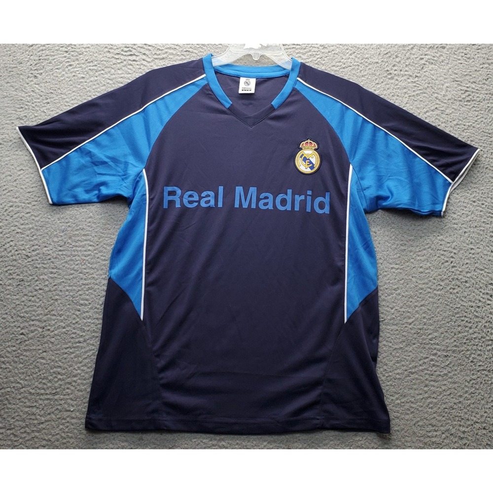 Real Madrid FC Jersey Mens Large Navy La Liga Soccer Sports Short Sleeve EUC